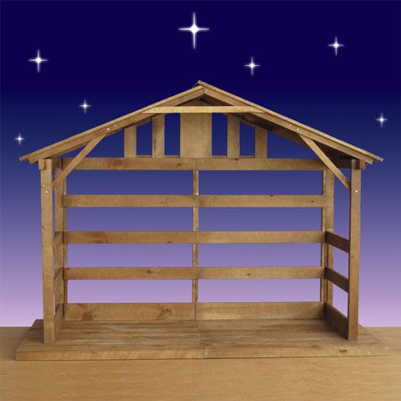 Wood Outdoor Nativity Stable made of White Pine for large Nativity sets up to 54"H... Item #84190  Our Price: $619.00 Diy Nativity Stable Outdoor, Diy Nativity Stable, Christmas Nativity Scene Diy, Stable Plans, Outdoor Nativity Sets, Live Nativity, Nativity Scene Diy, Nativity Scene Display, Nativity Play