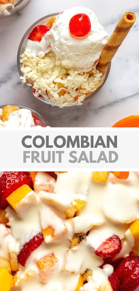 Colombian Fruit Salad Recipe Colombian Fruit Salad, Easy Colombian Dishes, Colombian Salad Recipes, Authentic Colombian Recipes, Colombian Dessert Recipes, Colombian Womens Fashion, Colombian Desserts Easy, Latin American Dishes, Easy Columbian Recipes