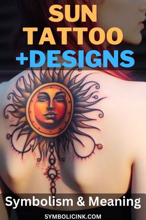 Sun Tattoo Meaning Meaningful Sun Tattoo, Soul Shine Tattoo, Colour Sun Tattoo, Sun Tattoo Symbolism, Rising Sun Tattoo Designs, Colorful Sun Tattoos For Women, The Sun Tattoo, A Sun Tattoo, Shine Tattoo