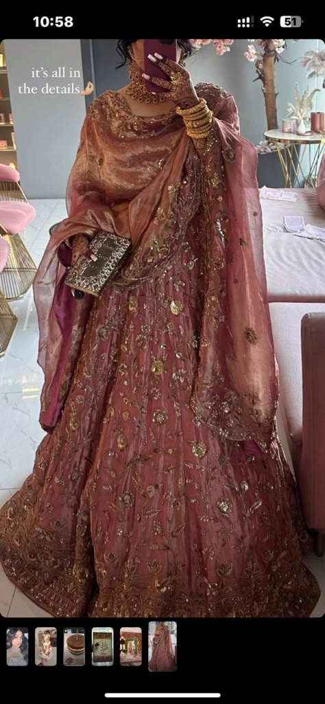 Wedding Dresses Punjabi Brides, Pakistani Golden Bridal Dress, South Asian Bridal Dress, Desi Wedding Looks, Desi Bride Dress, Walima Guest Outfit, Pink Desi Wedding Dress, Taj Zari, Pink Wedding Dress Indian