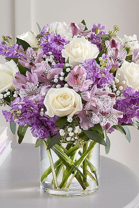 Easter Flowers Best Arrangements 1800Flowers Purple Lavender White Roses Peruvian Lilies, Lavender Bouquet, Lovely Lavender, Balloon Flowers, Mothers Day Flowers, Beautiful Flower Arrangements, Deco Floral, Flowers Online, Lavender Flowers