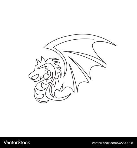 Scary Beast, Drawing Of A Dragon, Dragon Vector, Museum Logo, Single Line Drawing, Continuous Line Drawing, One Line Drawing, Single Line, Charcoal Drawing