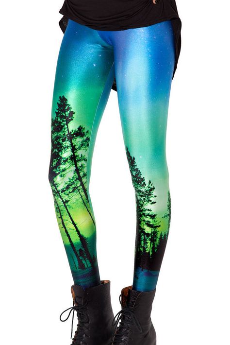 Top Quality Women Galaxy Adventure Time Leggins Rainbow Cloud Black Green… Womens Printed Leggings, Galaxy Leggings, Green Mermaid, Hip Style, Black Milk Clothing, Sport Tights, Patterned Leggings, Black Milk, Running Tights