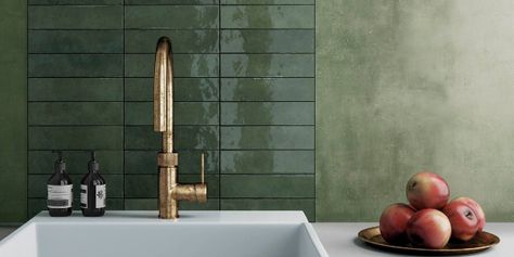 Tileflair Tiles UK - Beautiful Kitchen, Bathroom, Wall &… | Tileflair Green Tile Bathroom, Tiles Uk, Green Tiles, Metro Tiles, Upstairs Bathrooms, Grey Flooring, Green Tile, Green Bathroom, House Bathroom