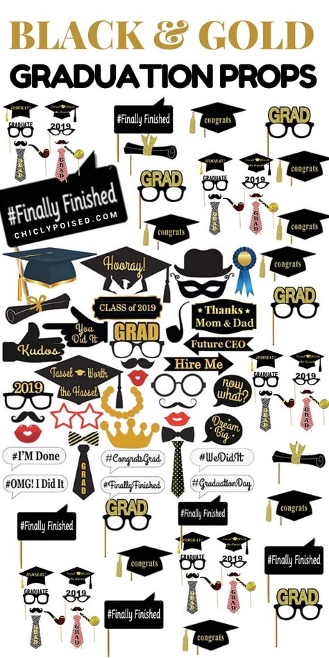 2019 Fun Graduation Photo Booth Props For The Best Party | Chiclypoised Graduation Props For Photo Booth, Props For Farewell Party, Graduation Selfie Ideas, Graduation Booth Ideas, Photo Booth Graduation Party, Props For Graduation Pictures, Graduation Photo Props Diy, Photo Booth For Graduation, Graduation Props For Pictures