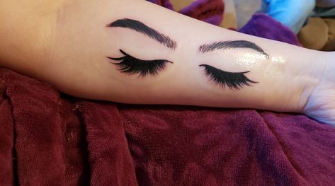 Eye Lashes Tattoo Ideas, Makeup Lover Tattoo, Eyelash Tattoo Ideas, Lash Tattoo Ideas, Makeup Tattoo Ideas, Lash Tattoo, Cosmetology Tattoos, Make Up Tattoo, Eyelash Tattoo