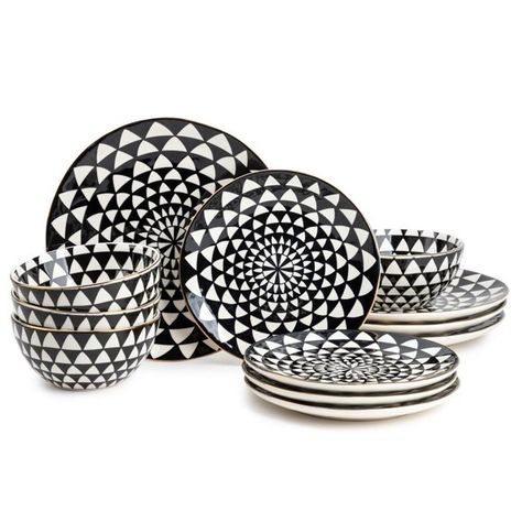 Dinnerware Sets - Walmart.com Black And White Dishes, Black Dinnerware, Plates And Bowls Set, Gold Flatware, Stoneware Dinnerware Sets, White Dishes, Stoneware Dinnerware, Dish Sets, Dinner Sets