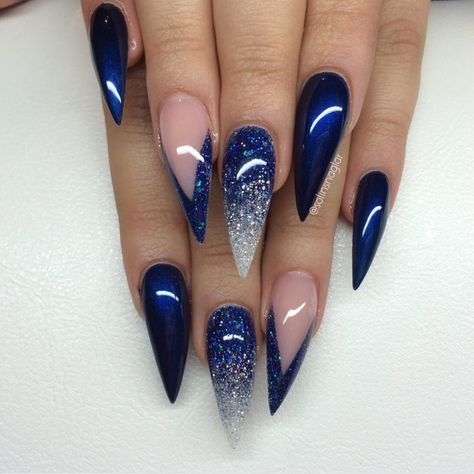 50 Gel Nails Designs That Are All Your Fingertips Need To Steal The Show Blue Nail, Blue Stiletto Nails, Cowboy Nails, Acrylic Nails Stiletto, Blue Gel Nails, Stiletto Nail Art, Blue Acrylic Nails, Blue Nail Designs, Prom Nails