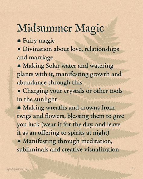 The Summer Solstice: June 20-21 Traditional Midsummer (Kupala’s night) in my country (Russia): June 23-24 Northern Midsummer: June 23-24 Actual celebrations, historically, were held for the whole week long, so it’s time for magical merriment very soon, witches and magical beings🧙🏻‍♀️🧝🏼‍♀️ Latvian Midsummer, Midsummer Traditions, Litha Ideas, Witchcraft Inspiration, Summer Solstice Wedding, Midsummer Eve, Summer Witch, June Solstice, Litha Summer Solstice