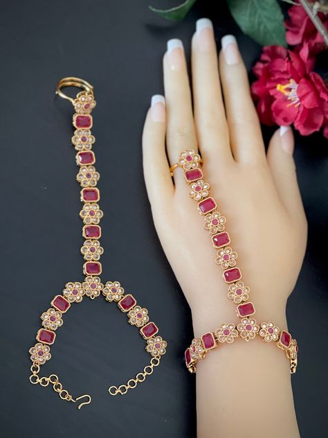 A pair of Polki bracelet/A Pair of Haathphool /finger bracelet/Ring Bracelet/hand harness/hath panja/Haathphool /bracelet ring Combo Indian Hand Jewelry, Finger Ring Bracelet, Polki Bracelet, Ring Combo, Bracelet Combo, Victorian Bracelet, Finger Bracelets, Hand Harness, Bracelet And Ring