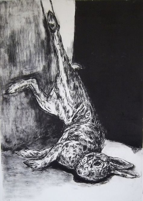 Dead Rabbit drypoint Dead Animal Drawing, Dead Rabbit, Sandor Clegane, Dry Point, Rabbit Drawing, Poetry Art, Art References, Dark Art, Drawing Reference