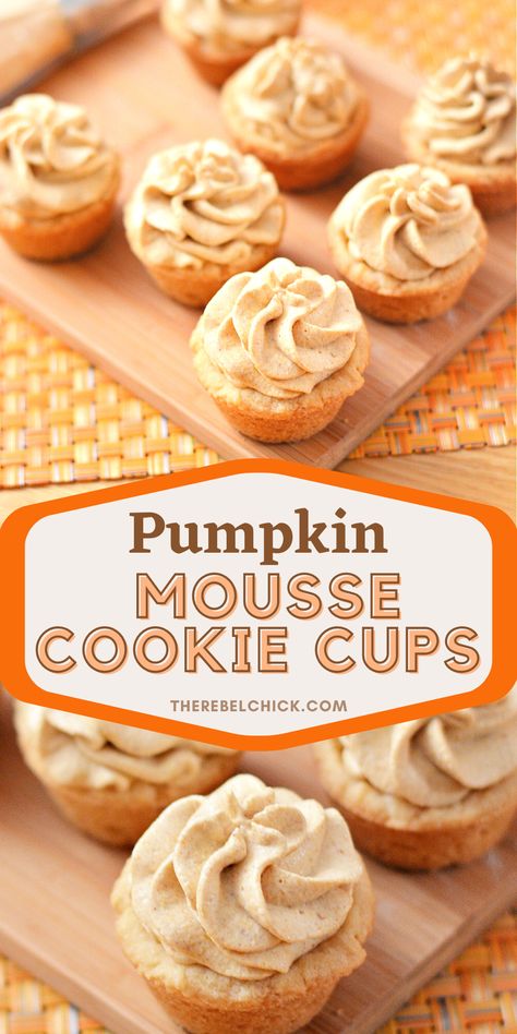 Thanksgiving Cookie Cups, Pumpkin Pie Cookie Cups, Mini Cookie Cups Recipe, Pumpkin Tassies, Easy Pumpkin Treats, Easy Mini Desserts, Harvest Treats, Easy Thanksgiving Dessert, Easy Thanksgiving Dessert Recipes