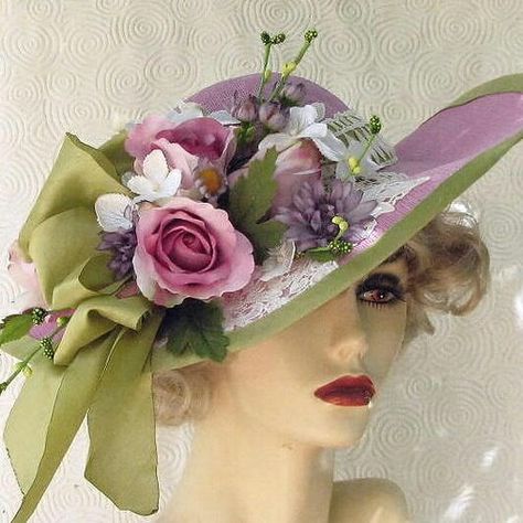 Creations by Gail Decorating Hats Ideas, Costume Carnaval, Spring Hat, Tea Hats, Vintage Style Hat, Pretty Hats, Shabby Chick, Victorian Hats, Easter Hats