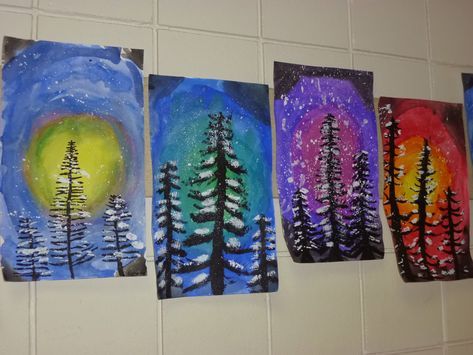 Mrs. Werner's Art Room: 4th grade Winter Paintings Art Projects For Elementary Students, Projects For Elementary Students, Art Projects For Elementary, January Art, Winter Paintings, Classe D'art, Winter Art Lesson, Christmas Art Projects, Winter Art Projects