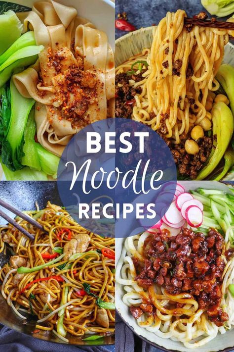 A collection of signature noodle dishes from various regional cuisines of China, each sharing the same level of deliciousness and a variety of flavor profiles. 2 Min Noodle Recipes, Chinese Chicken Noodle Soup, Chinese Noodle Dishes, Chinese Dishes Recipes, Japanese Noodle Dish, Chinese Noodle Recipes, Teriyaki Noodles, Fried Recipes, Asian Noodle Dishes