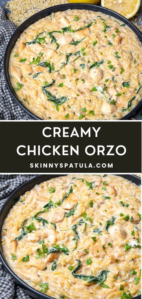 Creamy Chicken Orzo Cheap Orzo Recipes, Easy Sunday Dinner Ideas Healthy, Cheap Dinners For A Family Air Fryer, Orzo Meals, Single Meals, Orzo Dinner Recipes, Creamy Chicken Orzo, Orzo Dinner, Simple Weeknight Meals