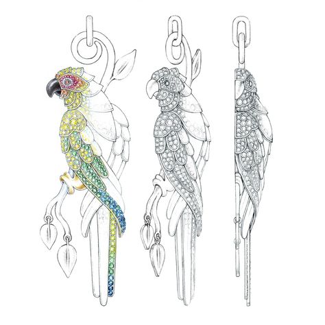 #jewelrysketches #jewelrydesign #jewelryblog #gold #diamond Bird Jewelry Design, Jewellery Sketch, Parrot Jewelry, Jewellery Designing, Jewelry Sketches, Jewelry Sketch, Jewel Drawing, Gem Drawing, Jewelry Rendering