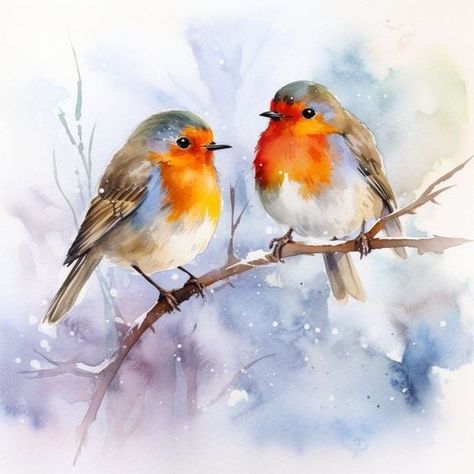 Robin Bird Painting Acrylic, Love Bird Watercolor, Robin Watercolour Painting, Watercolor Art Birds, Watercolor Birds Paintings, Robin Bird Painting, Birds Watercolor Painting, Watercolour Robin, Watercolor Robin