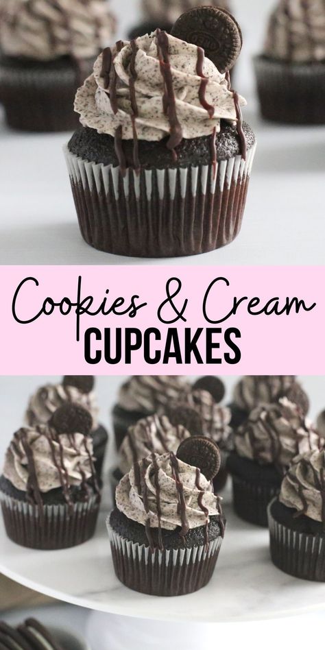 Cookie And Cream Cupcakes, Delicious Cupcakes Recipes, Cream Cupcakes, Oreo Cupcakes, Gourmet Cupcakes, Cupcake Flavors, Oreo Dessert, Easy Baking Recipes Desserts, Tasty Baking