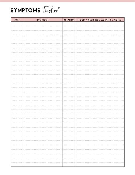 Download the symptom tracker printable template to help you log your ailments and help your doctor diagnose you better. #symptomstrackerprintable #freeprintablesymptomtracker #symptomtrackerprintablefreeplanner #plannerpagesprintablefree #freeplannerprintables #freeplannerinserts Medical Charts Free Printable, Food And Symptom Tracker, Symptom Tracker Printable Free, Medical Journal Free Printables, Last Time I Tracker, Order Tracker Printable Free, Medication Tracker Printables Free, Subscription Tracker Printable Free, Period Tracker Printable Free