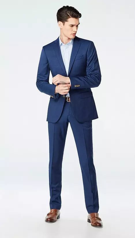 Mens Navy Suits, Mens Navy Suit Outfit, Navy Suit No Tie, Men’s Navy Suit, Blue Suit No Tie, Cocktail Dress Men, Suit Poses For Men, Blue Tuxedo For Men, Dark Blue Suit Men