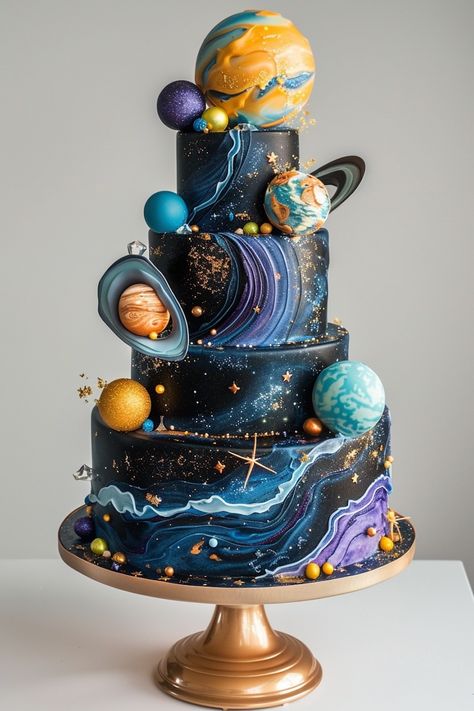 Magical Milky Way Birthday Cake Idea: Perfect for Space Lovers Galaxy Cake Birthday, Galaxy Cake Design, Birthday Cake Aesthetic Blue, Galaxy Theme Cake, Galaxy Themed Cake, Galaxy Birthday Party Ideas, Galaxy Themed Party, Cake Galaxy, Space Themed Cake