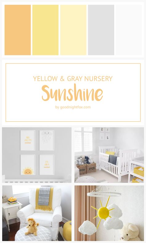 Yellow & Gray Sunshine Nursery — Goodnight Fox Yellow And Grey Nursery Gender Neutral, Sunny Themed Nursery, You Are My Sunshine Nursery Themes, Yellow Gray Nursery, Nursery Pallet Ideas, Golden Yellow Nursery, Gender Neutral Yellow Nursery, Pastel Gender Neutral Nursery, You Are My Sunshine Themed Nursery