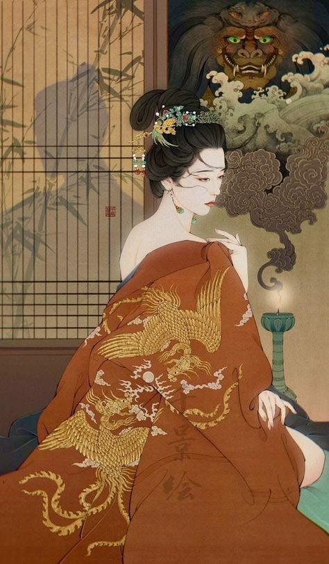 Geisha Art, Japanese Drawings, Japanese Art Prints, Japanese Illustration, Traditional Japanese Art, Japon Illustration, Ethereal Art, Japan Art, Japanese Prints