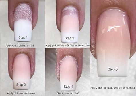 Nails Step By Step, Dyed Hairstyles, How To Do Ombre, Ombre Gel Nails, Pink White Nails, Ombre Acrylic, Unghie Sfumate, Acrylic Nails At Home, Followers Instagram