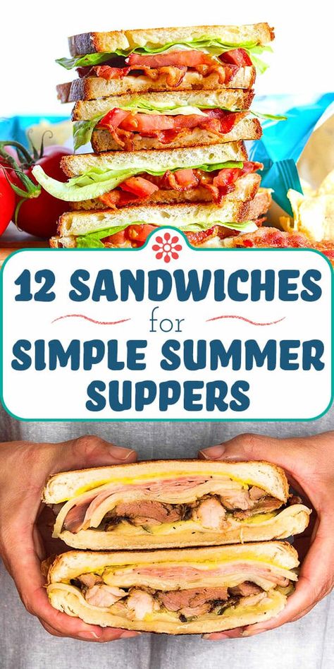 12 Sandwich Recipes for Simple Summer Suppers! When it heats up outside, it’s time to cool things down in the kitchen! Nothing says summer like a sandwich. Keep it simple or go big with flavor and toppings. We have the perfect recipe to match your summer sandwich style! #simplyrecipes #sandwich #dinnersandwich #sandwichrecipe Condiments For Sandwiches, Quick And Easy Lunch Sandwiches, Budget Sandwich Ideas, Hearty Sandwiches Dinners, Easy Cheap Sandwich Recipes, Simple Delicious Sandwiches, Easy Sandwich Lunch Ideas, Easy Weeknight Sandwiches, Easy Summer Sandwich Ideas