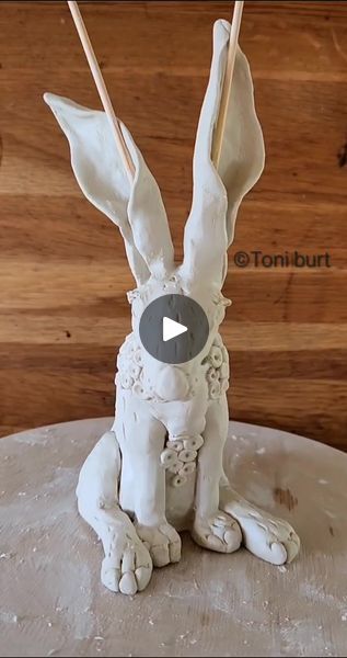 I'm finally finding my "Toni" style of hare sculpture. And I have made a few!  This one's got the legs I like, the ears I like, the bum, chest, nose,... | By Toni Burt Art | Facebook Pottery Hare, Toni Burt, Hare Sculpture, Sculpture, Art