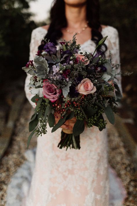 | wild purple wedding bouquet | bohemian purple wedding bouquet | lavender + blush pink wedding bouquet | wild bouquet | boho bouquet | boho bride | bohemian bride | bohemian bouquet | bohemian wedding | wedding flowers | photo taken at THE SPRINGS Event Venue. follow this pin to our website for more information, or to book your free tour! SPRINGS location:  Tulsa, OK photographer:  Sherece Kelly Photography #bouquet #weddingflowers #bohowedding #bohobride #bridesofok #bohemianwedding #bridals Plum Wedding Bouquet, Dark Purple Wedding, Fall Bridal Bouquet, Lavender Wedding Bouquet, Bohemian Bouquet, Greenery Bouquet, Plum Wedding, Purple Wedding Bouquets, Winter Wedding Bouquet