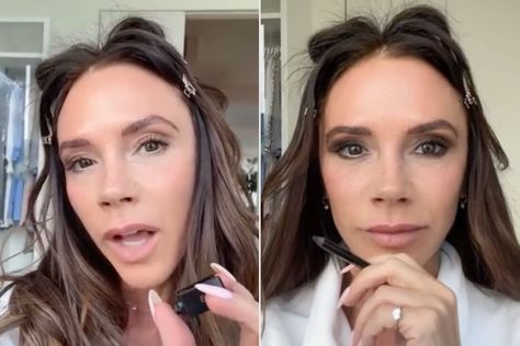 Victoria Beckham Shares Steps for the 'Perfect' Smoky Eye — with Just One Product! Victoria Beckham Smokey Eye, Victoria Beckham Eye Makeup, Victoria Beckham Eyeliner, Victoria Beckham Makeup, Natural Smoky Eye, Kajal Liner, Vintage Biker Jacket, Victoria Beckham Beauty, Metallic Eyeliner