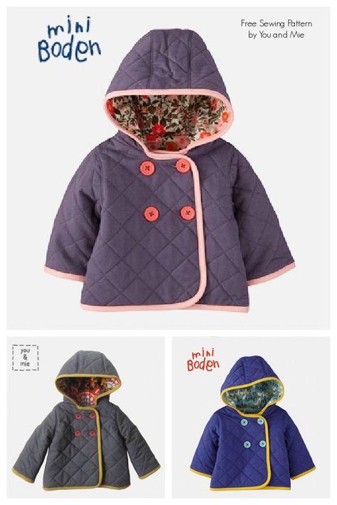 Hooded Mini Boden Quilted Jacket Free Sewing Tutorial | Fabric Art DIY Patchwork Jacket Pattern, Quilted Jacket Pattern Free, Kids Coat Pattern, Kids Quilted Jacket, Quilted Jacket Outfit, Fabric Art Diy, Quilted Jacket Pattern, Baby Jackets Pattern, Sewing Coat