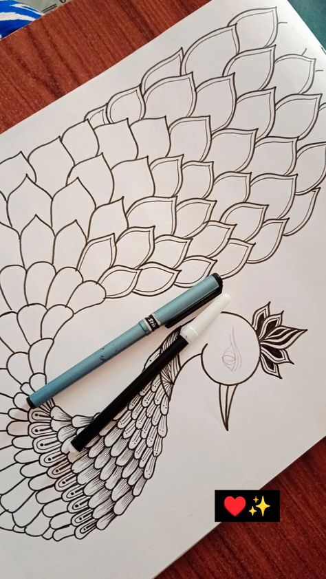 #peacock #mandala Peacock Doodle Art, Peacock Mandala Art Easy, Peacock Drawing Mandala, Mandala Peacock Design, Mandala Art Peacock, Peacock Drawing Simple, Peacock Drawing Easy, Peacock Doodle, Peacock Mandala Art