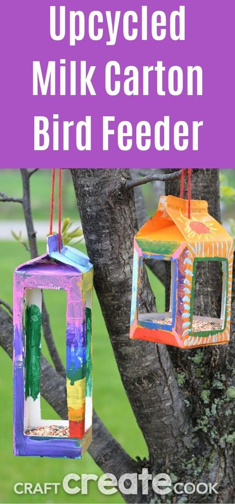 Bird Feeders Milk Carton, Milk Carton Birdhouse, Upcycling Milk Cartons, Diy Bird House Recycle, How To Make Bird Houses Diy, Milk Carton Projects, Recycled Milk Carton Crafts, Milk Carton Bird House, Bird House Diy Recycled