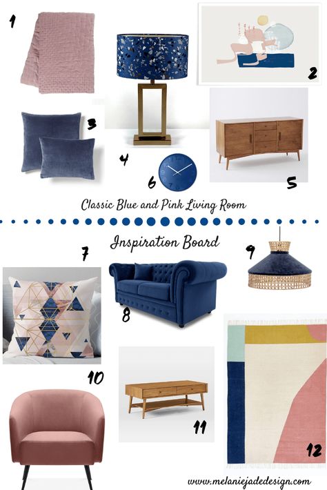 Navy Pink And Brown Living Room, Navy And Pink Decor Living Room, Pink And Blue Lounge, Dusky Pink Living Room, Blue And Pink Office, Pink Blue Decor, Blue And Pink Living Room, Blue Sofas Living Room, Pantone Colour Of The Year