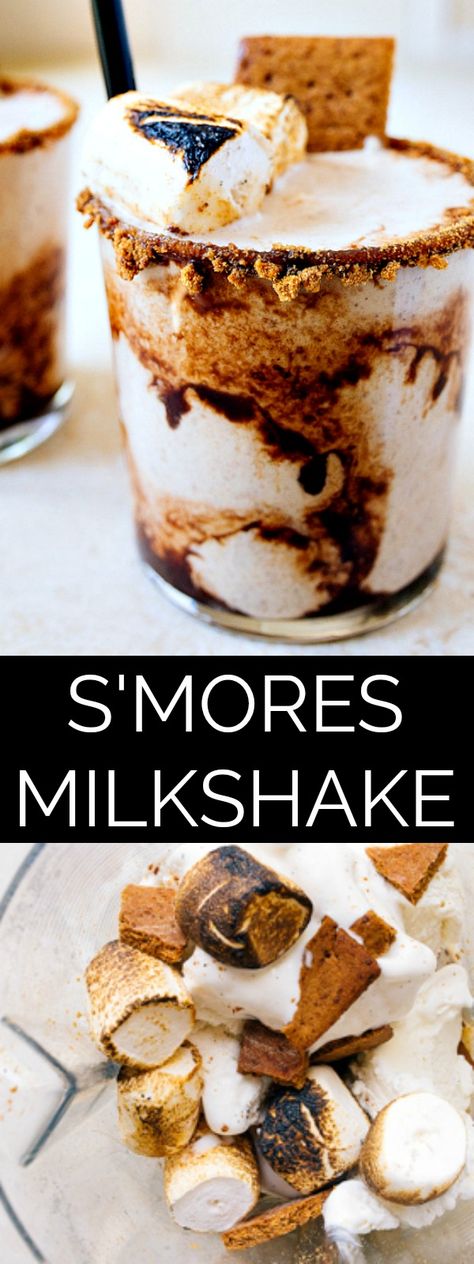 S'mores Milkshake for two: s'mores ice cream milk shake made with homemade graham crackers, homemade chocolate sauce and homemade marshmallows, too! But you can cheat and use store-bought, too! It will still be amazing! Smores Milkshake, Steamed Greens, Crackers Homemade, Smores Ice Cream, Milkshake Drink, Homemade Chocolate Sauce, Ice Cream Shake, Future Chef, Homemade Graham Crackers