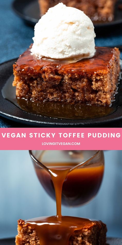 Vegan Gluten Free Sticky Toffee Pudding, Vegan Toffee Pudding, Dairy Free Sticky Toffee Pudding, Vegan Sticky Date Cake, Sticky Toffee Date Pudding, Date Vegan Recipes, Vegan Sticky Date Pudding, Date Pudding Sticky, Vegan Sticky Toffee Pudding