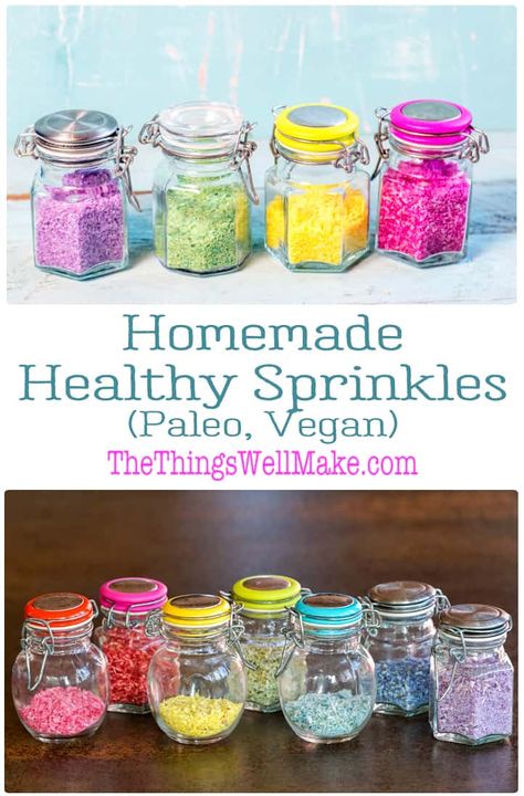 Living a healthy lifestyle doesn't have to be boring. Make these fun sprinkles with vibrant colors that are made with natural ingredients that you likely already have in your kitchen. #paleodiet #healthyrecipes #naturalcolorings #thethingswellmake #sprinkles Healthy Sprinkles, Dye Free Sprinkles, Homemade Sprinkles, Organic Sweets, Natural Sprinkles, Paleo Keto Recipes, Gaps Recipes, Living A Healthy Lifestyle, Sprinkles Recipe