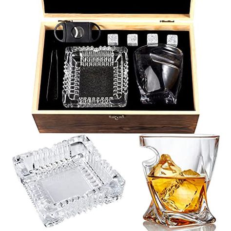 Whiskey Glass Gift Set - Bourbon Whiskey Stones Gift Set - Rocks Whisky Chilling Stones - Scotch Glassess Gift in Wooden Box - Wisky Stones Set - Burbon Gifts for Men Dad for Birthday Fathers Day