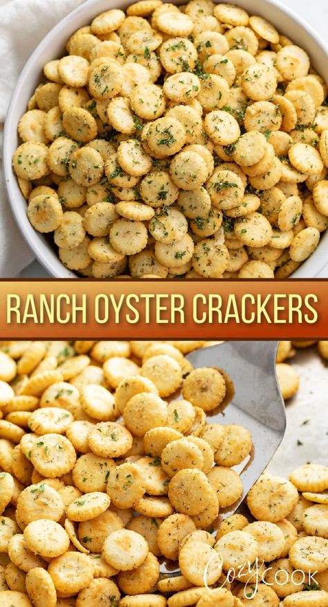 Ranch Oyster Crackers are an easy snack recipe for kids and adults! They make a great homemade gift idea and are a nice addition to soups. Oysters Crackers Seasoned, Firecracker Oyster Crackers Recipe, Trash Crackers, Salty Snacks To Make, Oyster Cracker Recipes, Oyster Cracker Snack Recipes, Chex Mix Recipes Spicy, Oyster Cracker Snack, Oyster Cracker