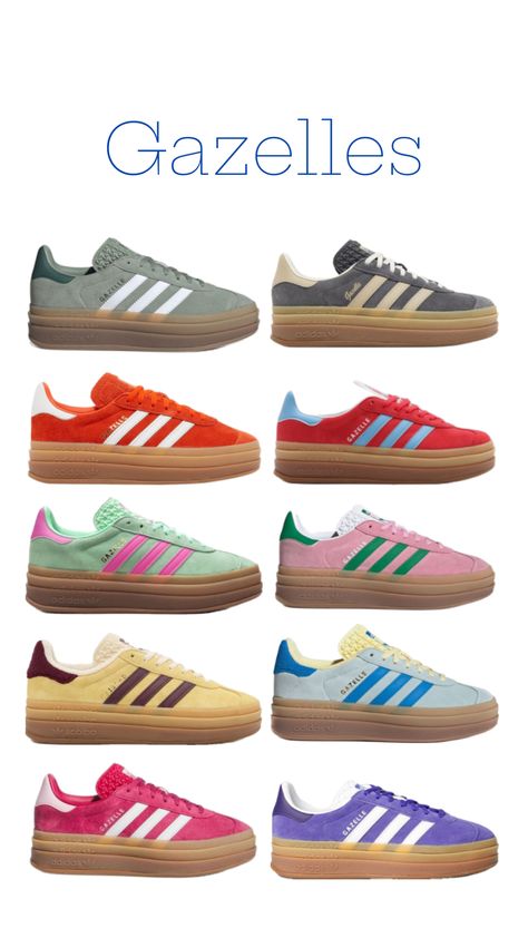 Need all of these. #outfitinspo #adidas #adidasgazelle #gazelle #gazelles #shoesinspo #shoeswishlist #shoes #summeraesthetic #spring Shoes Adidas Gazelle, Gazelle Platform, Adidas Shoes Gazelle, Adidas Platform, Church Shoes, Adidas Gazelles, Cute Casual Shoes, Gazelle Adidas, Gazelle Shoes