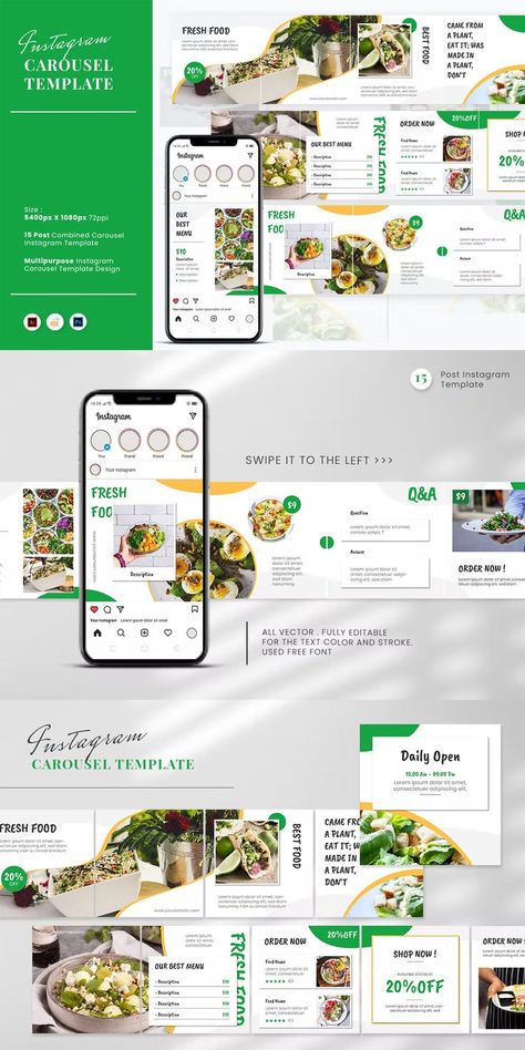 Food Carousel Post, Carosal Post Ideas, Carousel Post Design, Carousel Post, Church Media Design, Food Template, Social Media Advertising Design, Social Post, Website Ideas