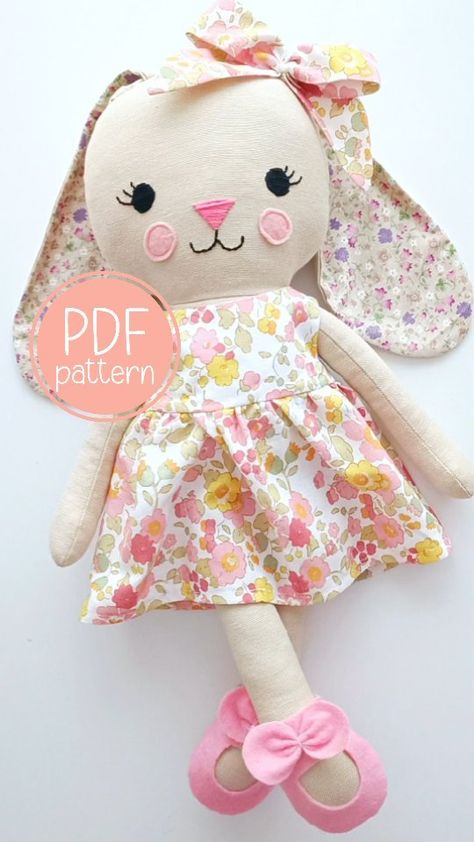 Sabina Bürgermayer | Make sweet Bunny doll with me 🌸💕🐰 PDF pattern AVAILABLE NOW! WHAT DO YOU GET? • 17,7"/45cm Bunny doll PDF pattern with 3 different eye… | Instagram Couture, Rag Doll Dress Pattern Free, How To Make Soft Toys, Diy Rag Doll Pattern Free, Homemade Stuffed Animals Easy, Pdf Patterns Sewing Free, Felt Doll Pattern Free Templates, Rag Doll Pattern Free, Bunny Doll Pattern Free Sewing