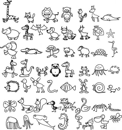 Premium Vector | Vector cartoon big set of cute doodle animals perfect for postcard birthday baby book children room lamb crocodile zebra camel octopus whale shark wolf cow snail Zebra Doodle, Wolf Doodle, Doodle Animals, Doodling Ideas, Postcard Birthday, Easter Arts And Crafts, Bookmark Ideas, Cute Doodle, Doodle Ideas