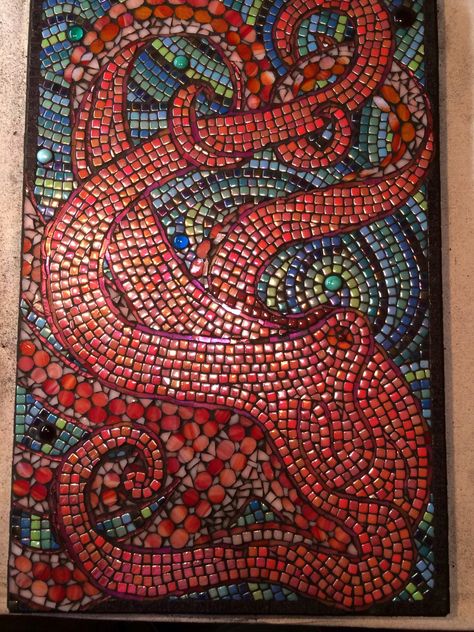 Octopus Mosaic Art, Octopus Mosaic, Paper Mosaics, Gift For My Husband, Corner Gas Fireplace, Penny Floor, Art Octopus, Recycled Glass Tile, Sea Creatures Art