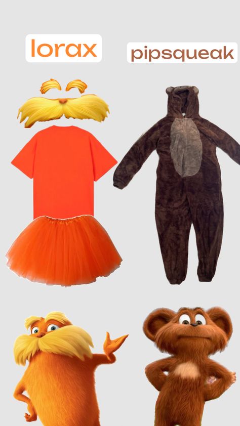 Lorax Costume, Matching Halloween Costumes, Trio Halloween Costumes, Duo Costumes, World Book Day Costumes, Pretty Halloween Costumes, Best Friend Halloween Costumes, Bff Halloween Costumes, Hallowen Ideas