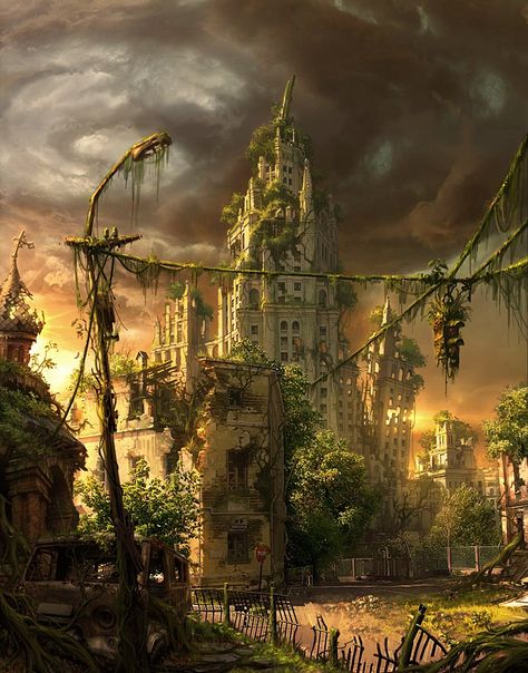 Apocalypse Landscape, Post Apocalyptic City, Dystopian Art, Arte Zombie, Abandoned City, Apocalypse World, Apocalypse Aesthetic, Post Apocalyptic Art, Apocalypse Art