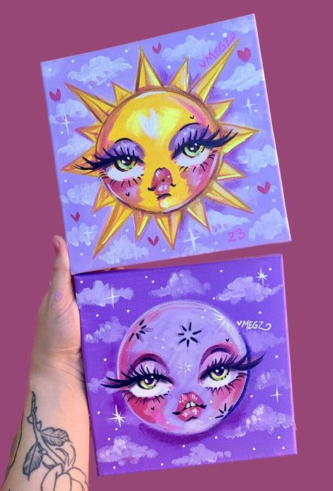 Hippie Painting, Tanah Liat, Cute Canvas Paintings, Canvas Painting Designs, Cute Paintings, Small Canvas Art, Doodle Art Designs, Pop Surrealism, Diy Canvas Art Painting